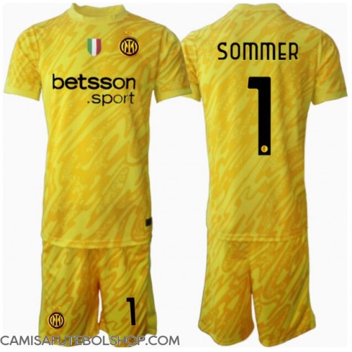 Camisa de time de futebol Inter Milan Yann Sommer #1 Goleiro Replicas 2º Equipamento Infantil 2024-25 Manga Curta (+ Calças curtas)